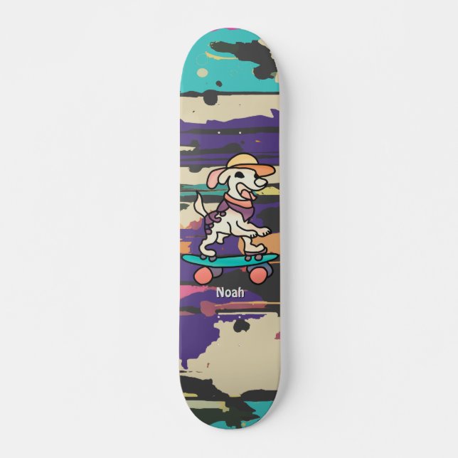 Chien de rue rétro sur skateboard | Drôle (Devant)