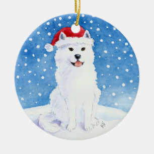 Chien de Samoyed en ornement de Noël de casquette