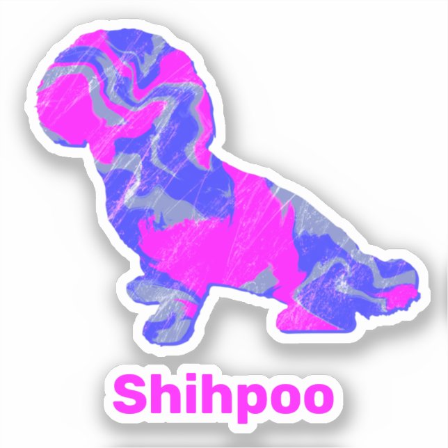 Chien de Shihpoo Silhouette Crazy Hot Pink Sticker (Recto)