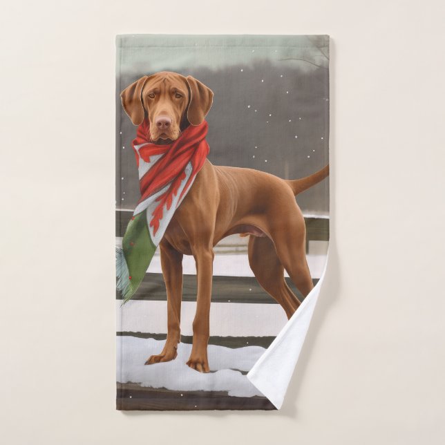 Chien de Vizsla à Noël de neige (Serviette à main)