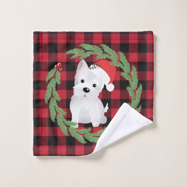 Chien de West Highland Santa Hat Buffalo Plaid (Gant de toilette)