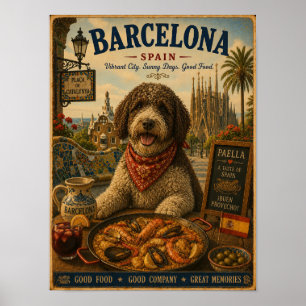 Chien d'eau espagnol à Barcelone Affiche de voyage