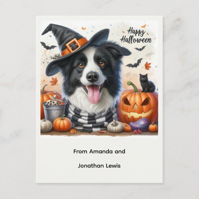 Chien d'Halloween de carte postale de vacances pou (Devant)