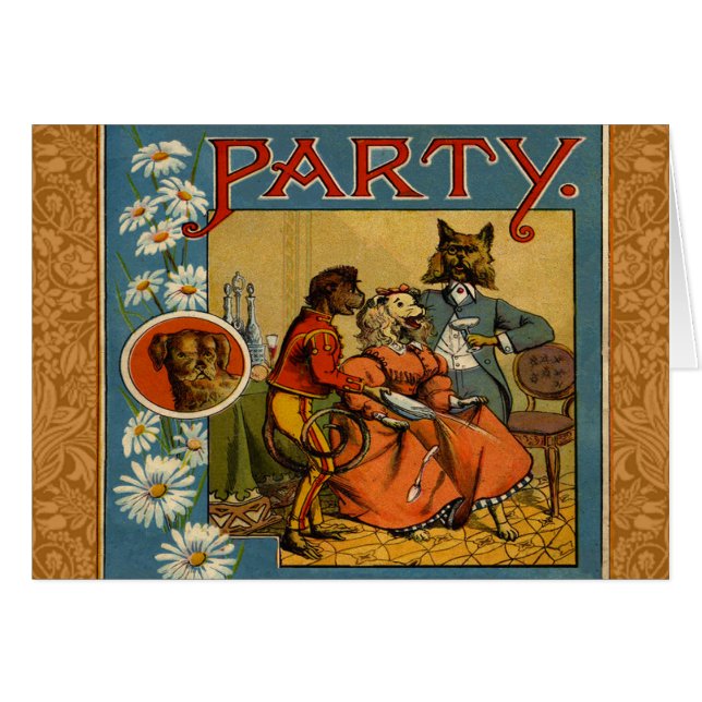 Chien Dinner Party Chien Vintage illustration (Devant horizontal)