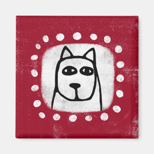 Chien drôle sur aimant de réfrigérateur rouge