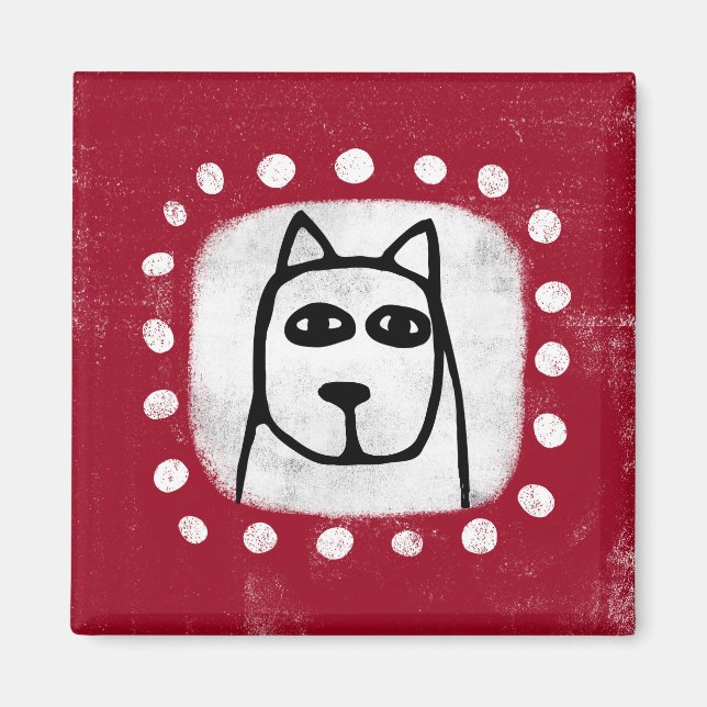 Chien drôle sur aimant de réfrigérateur rouge (Devant)
