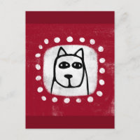 Chien Drôle Sur Carte Postale Rouge