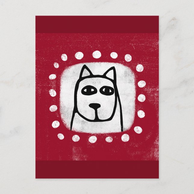 Chien Drôle Sur Carte Postale Rouge (Devant)