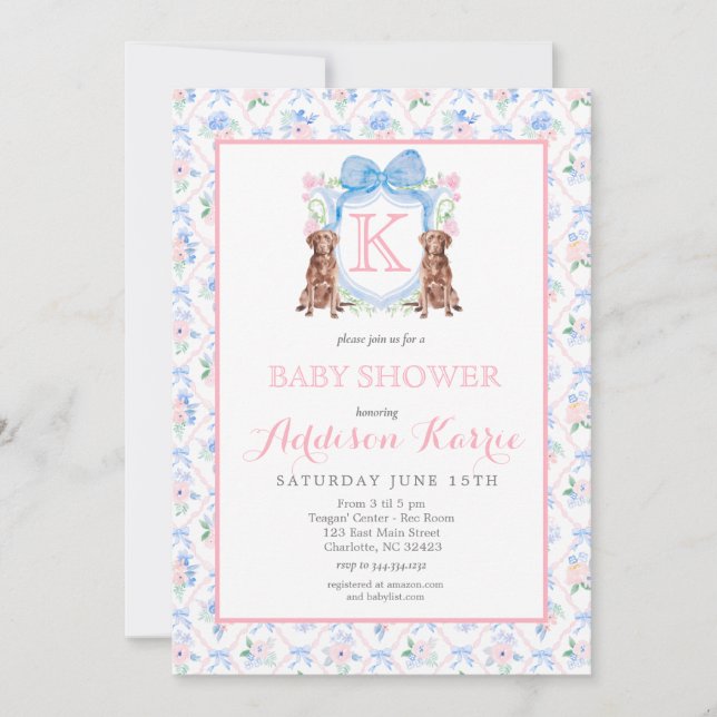 Chien du sud Monogram Crest Baby shower Invitation (Devant)