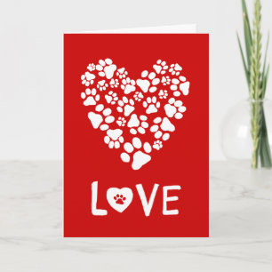 Chien Empreintes de pattes Cardiaque Carte d'amour