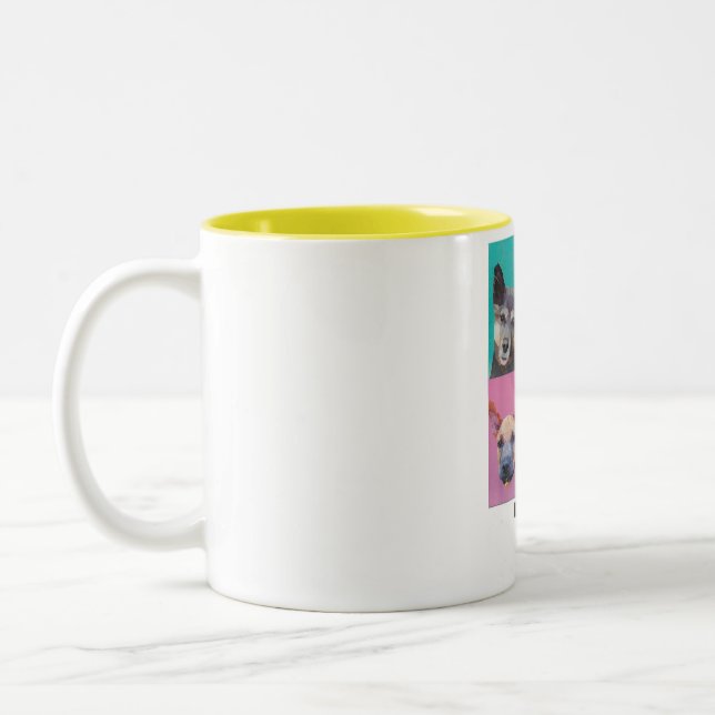 chien en sticker sur tasse jaune (Gauche)