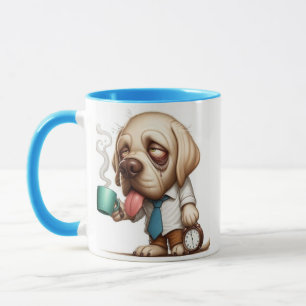 Chien endormi avec une tasse de café