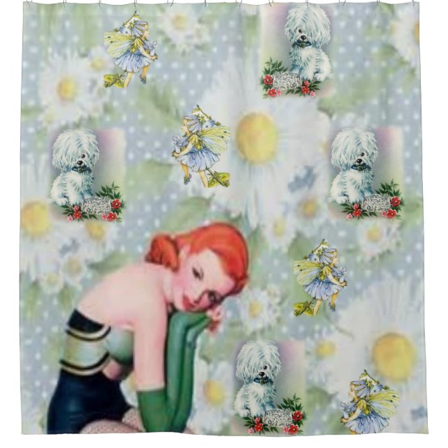 chien enfant blanc douche rideau (Devant)