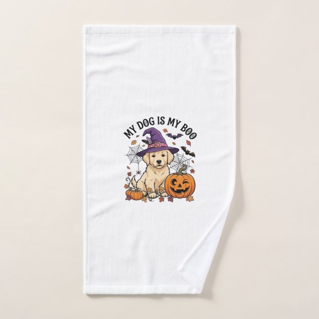 Chien est Boo Halloween Sorcière Chiot Citrouille_ (Serviette à main)