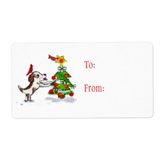 Chien et cardinaux de Noël personnalisés Étiquette