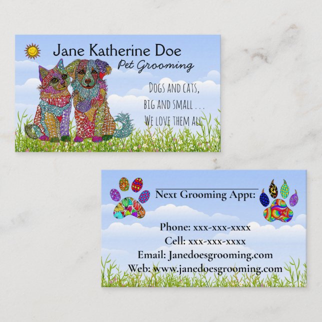 Chien et chat animal de compagnie Grooming Cartes  (Devant / Derrière)