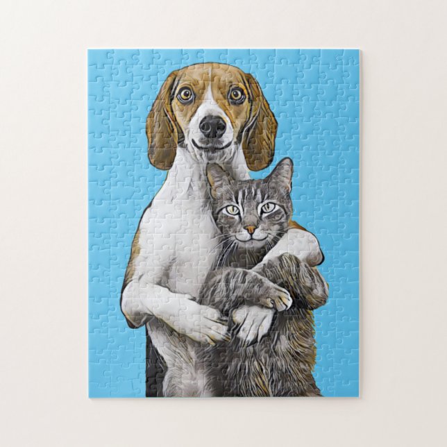 CHIEN ET CHAT ART JIGSAW PUZZLE (Vertical)