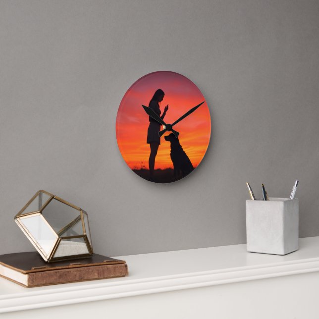 chien et fille Horloge Ronde (Bureau)
