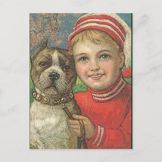 Chien et garçon vintage de carte postale