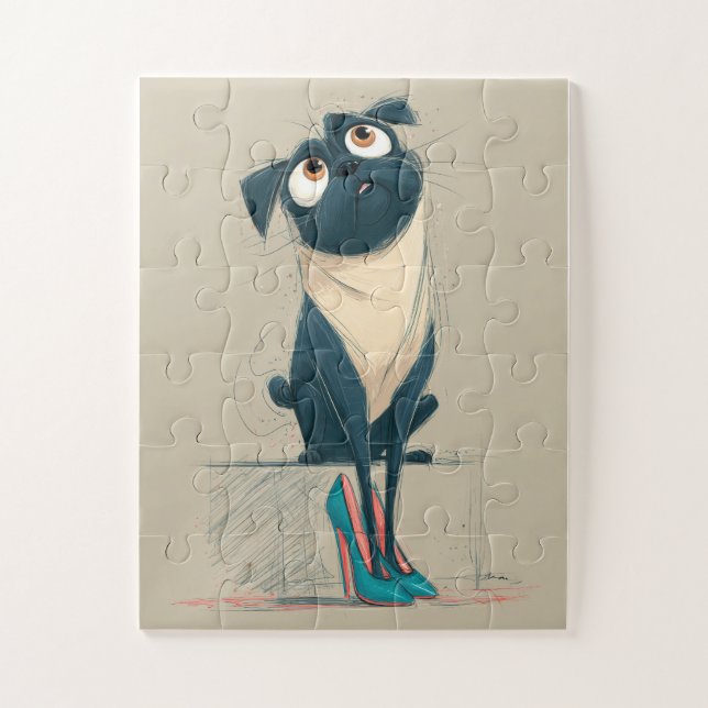 Chien et talons hauts - Puzzle amusant (Vertical)