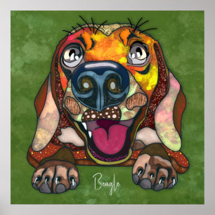 Chien fou Beagle visage peint à la main Poster