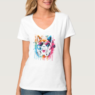 Chien fou dans les tons et les casques T-shirt