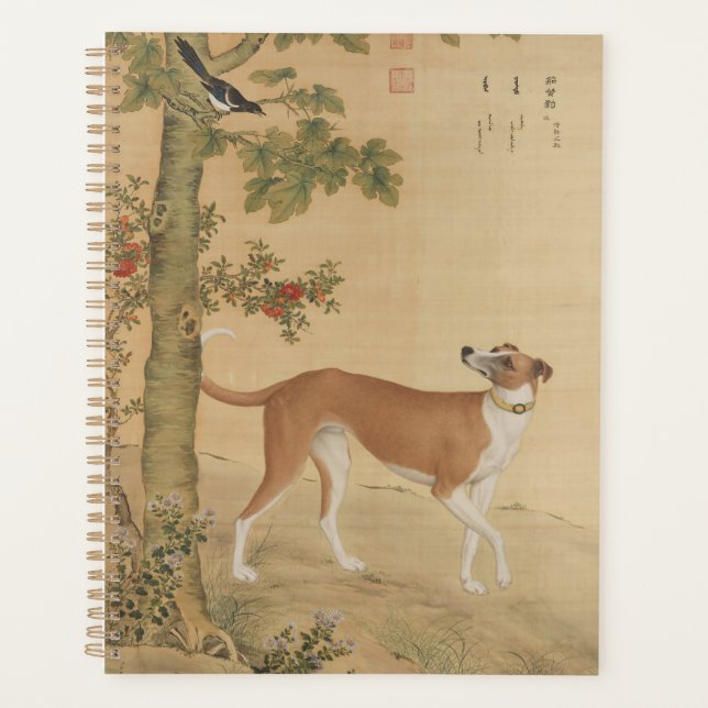 Chien Greyhound et oiseau d'art vintage chinois (Devant)