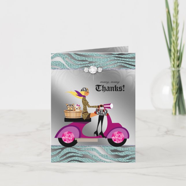 Chien Grooming Carte de remerciements Zebra Turquo (Devant)