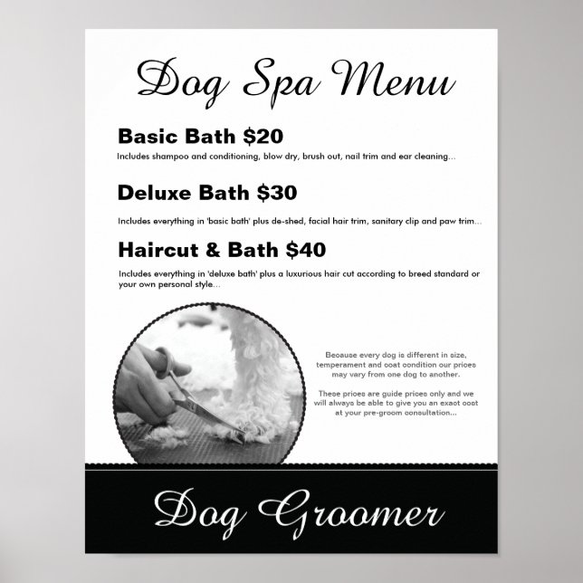 Chien Grooming Spa Menu - Poster personnalisé (Devant)