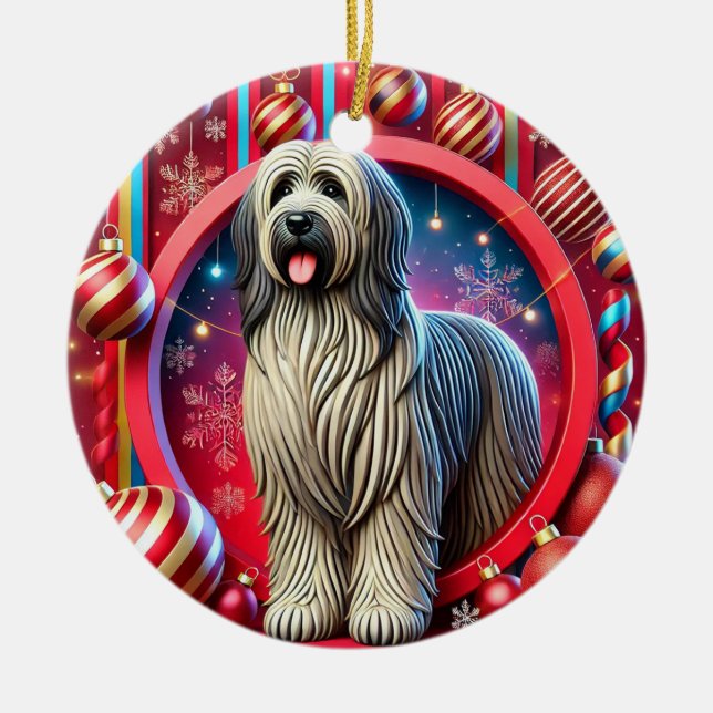 Chien hirsute de fête avec décorations de Noël (Devant)