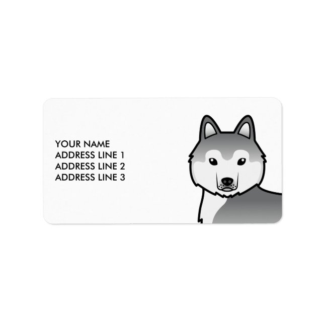 Chien Husky Sibérien Argenté & Étiquette de Texte  (Devant)