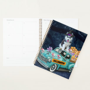 Chien Husky Sibérien Halloween Camion Nuit Effraya