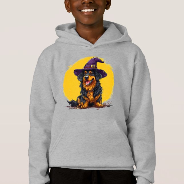 Chien joyeux d'Halloween portant un chapeau de sor (Devant)