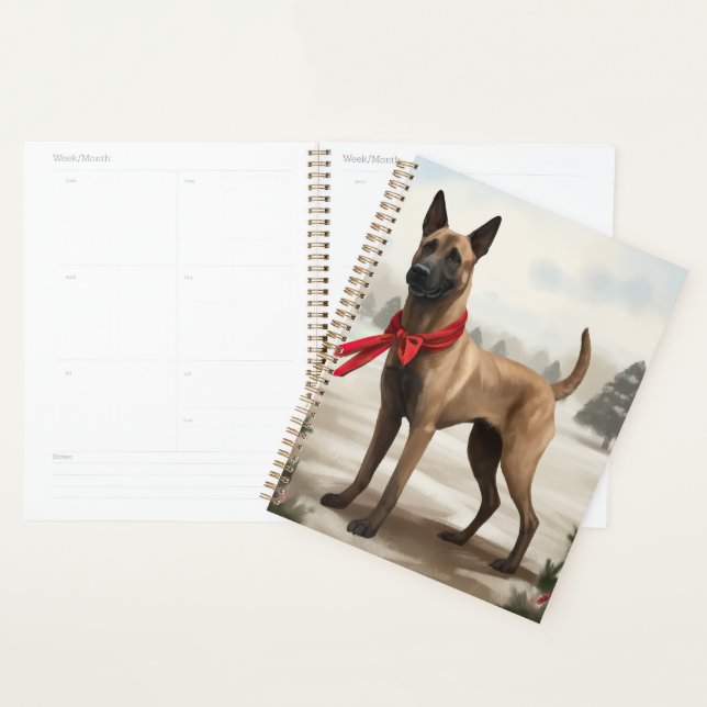 Chien Malinois Belge dans la neige Noël (Devant avec enveloppe)