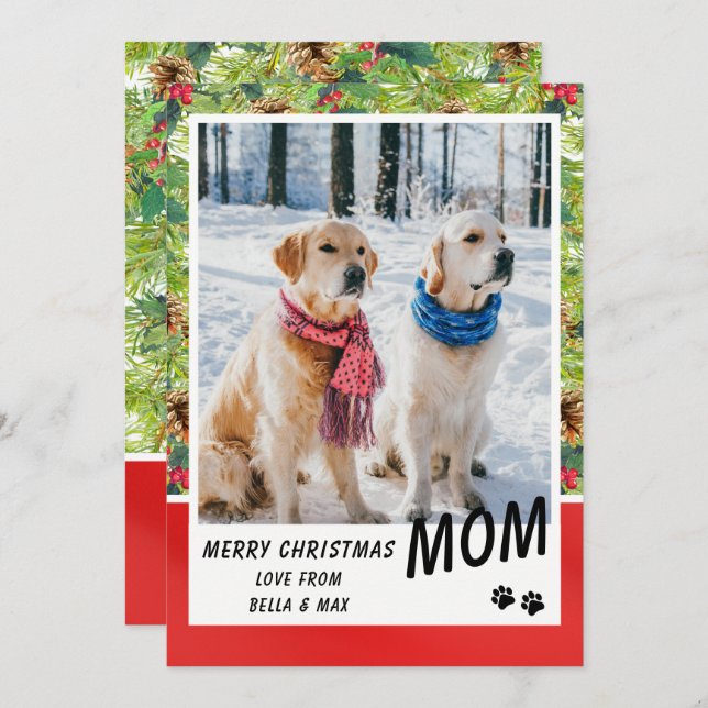 Chien Maman Joyeux Noël Pin moderne Floral Photo (Devant / Derrière)