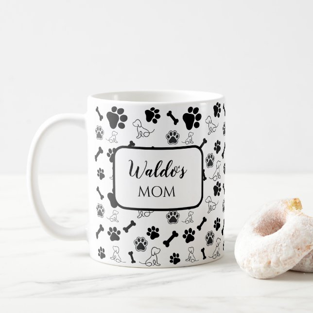 Chien Maman / Papa Café Mug Cadeau noir et blanc (Avec donut)