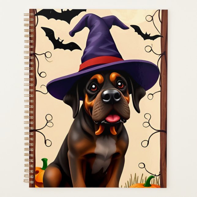 Chien mignon avec chapeau de sorcière (Devant)