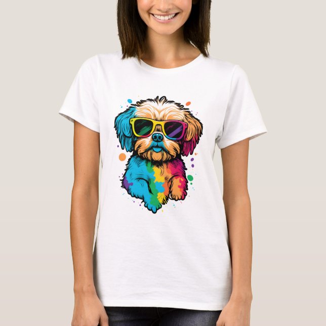 Chien mignon Avec Lunettes T-shirt (Devant)