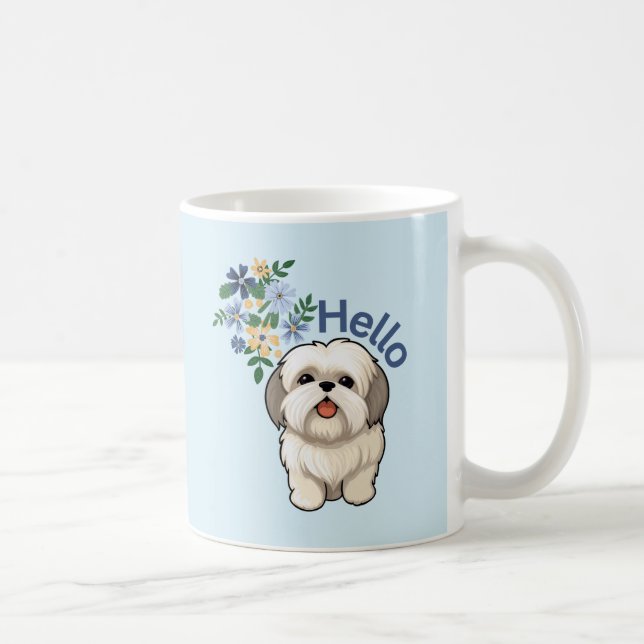 Chien mignon Bonjour Mug (Droite)