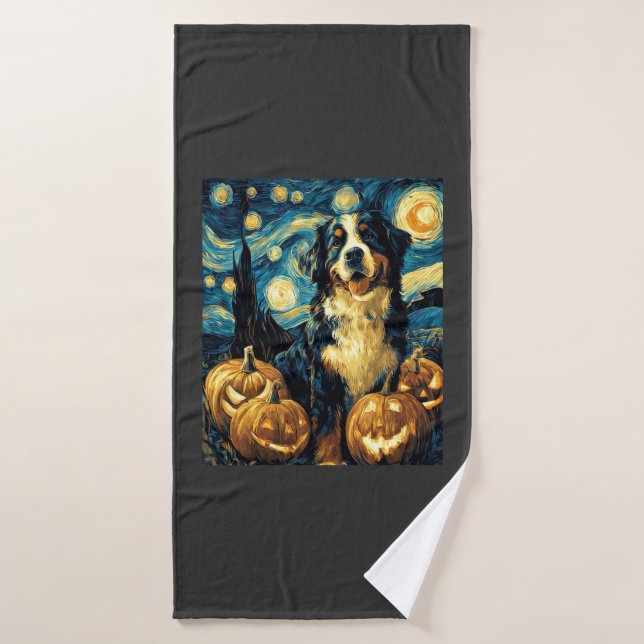 Chien mignon de montagne bernois Halloween Jack O  (Serviette de bain)