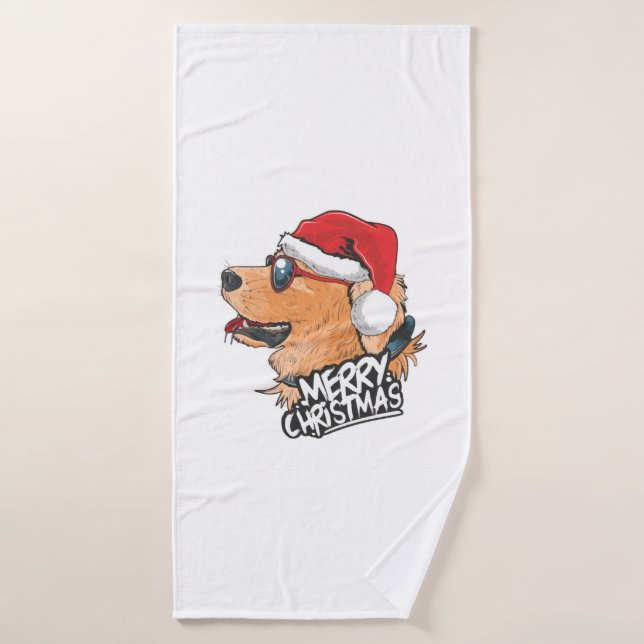 Chien mignon en Casquette de Noël (Serviette de bain)