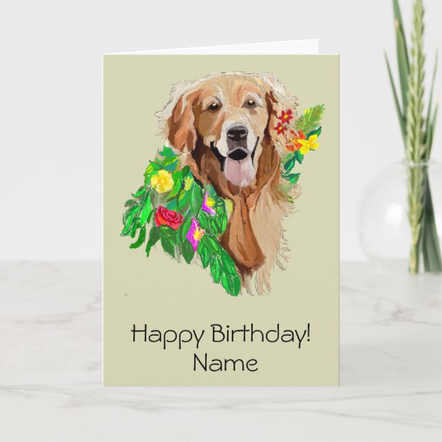 Chien mignon parmi les fleurs Carte Golden Retriev (Devant)