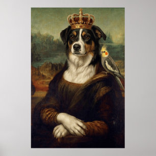 Chien Mona Lisa avec perroquet cockatiel Affiches