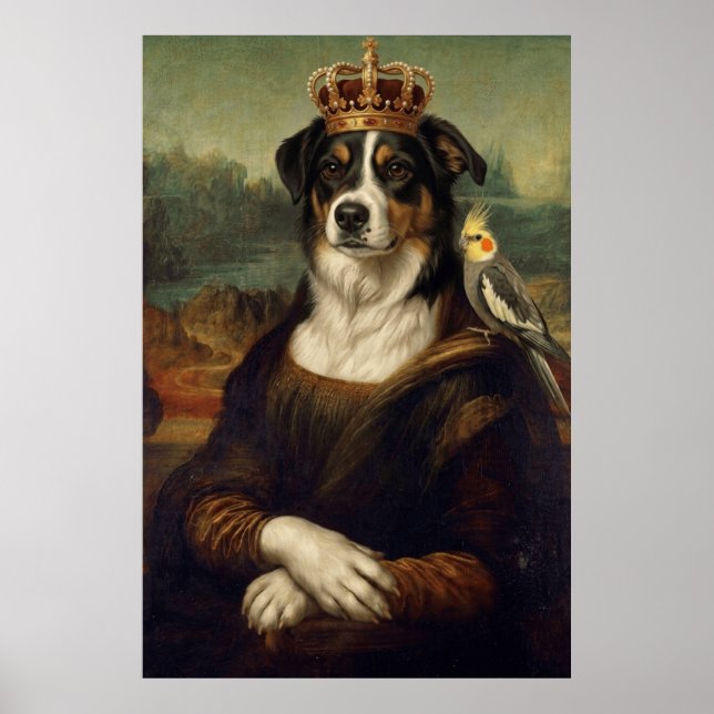 Chien Mona Lisa avec perroquet cockatiel Affiches  (Devant)
