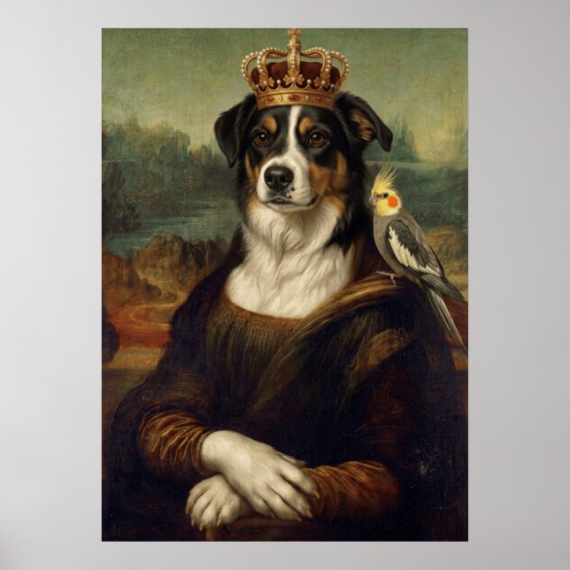 Chien Mona Lisa avec perroquet cockatiel Affiches  (Devant)