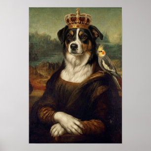 Chien Mona Lisa avec perroquet cockatiel Affiches