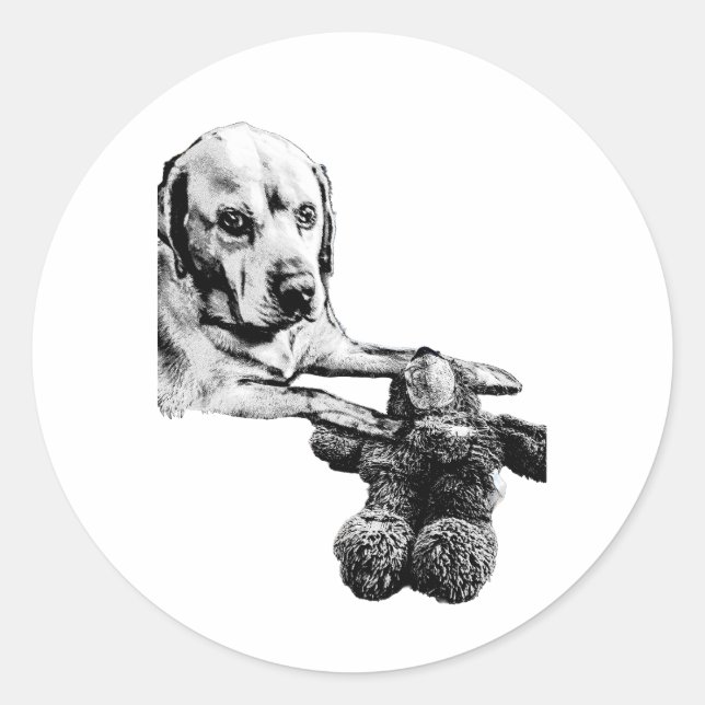 Chien & Nounours | Autocollant Noir & Blanc (Devant)