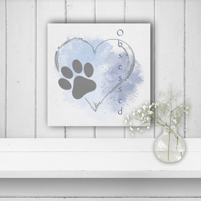 Chien Obsédé Coeur Bleu Aquarelle Toile Mur Art (Créateur téléchargé)