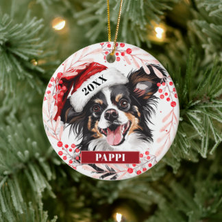 Chien Papillon au chapeau de Père Noël Ornement de