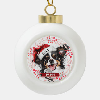 Chien Papillon avec chapeau de Père Noël Ornement
